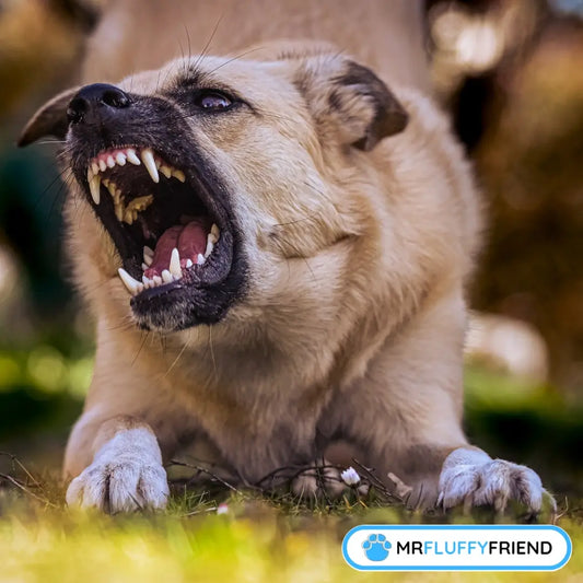 Ein Hund mit offenem Maul, bellt und wirkt vielleicht etwas aggressiv