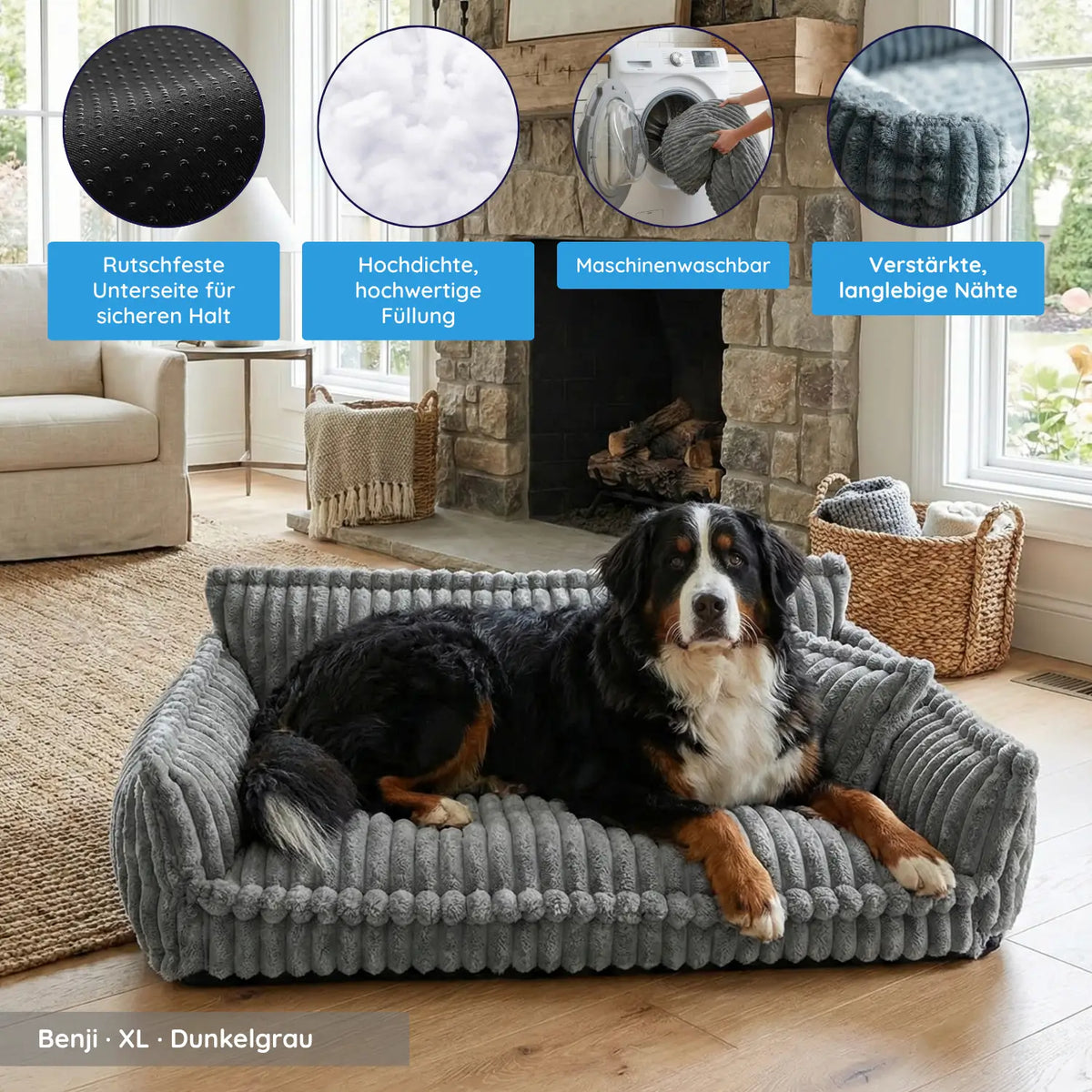 Hundesofa für mittelgroße & große Hunde – Sofa für Hunde, waschbar, 4 Größen (60–120 cm)